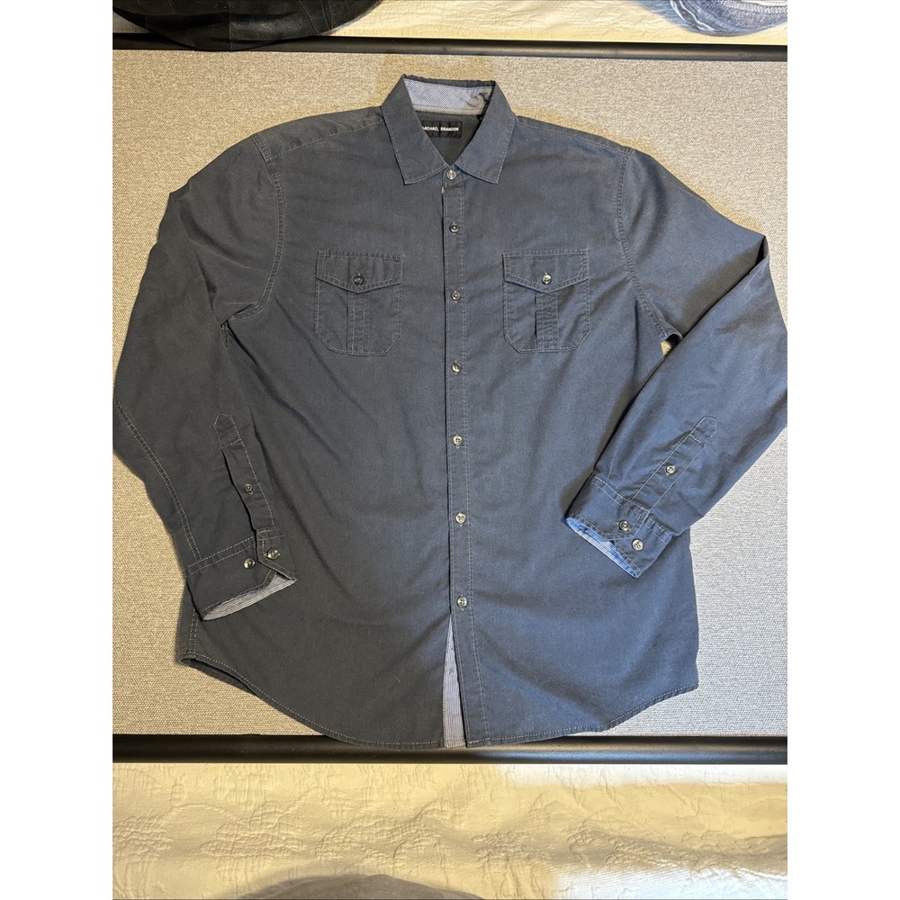Michael Brandon Men's‎ Denim Wash Button Down Long Roll Up Sleeve Shirt Large